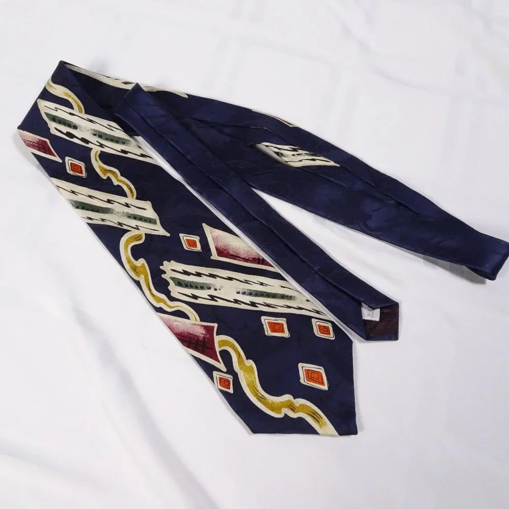 Burma Bibas Navy Multi-Color 100%‎ Silk Geometric Print Neck Tie